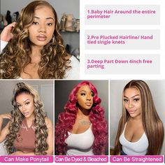 PRODUCT FEATURES Hairsmarket.com highlight color lace front wigs with baby hair for black women, new arrivals honey blonde human hair wigs.   Hair Material: Human Hair Wigs, 10A Grade, No Really Shedding, No Tangle, No Bad Smell. Hair Color: Mixed Color, 4#/27 color. (Different light, may have a little chromatic aberration) Wig Density: 150% /180% Density Hair Length: 8 inch - 30 inch are available Texture: Virgin Loose Deep Hair, Natural Hairline, Soft, Comb Easily, Can Re-style and Color well. Highlighted Wigs, Lace Front Wigs Brown, Color Lace Front Wigs, Deep Wave Lace Front Wigs, Smell Hair, Wigs Brown, Perfect Human, Highlight Color, Loose Deep Wave