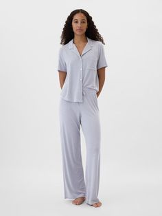 Relaxed Pure Body Wide-Leg PJ Pants | Gap Factory Relaxed Wide Leg Sleepwear With Elastic Waistband, Casual Modal Sleepwear, Relaxed Wide Leg Sleepwear Loungewear, Relaxed Wide Leg Sleepwear For Loungewear, Wide Leg Sleepwear With Elastic Waistband For Lounging, Casual Modal Sleepwear For Lounging, Casual Modal Sleepwear For Relaxation, Casual Modal Sleepwear For Loungewear, Modal Loungewear Pants With Elastic Waistband