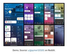 the home screen is shown with different colors