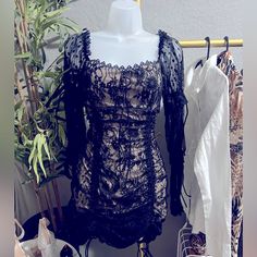 Nwot: Small Black Laced Dress That Can Be Worn On Or Off Shoulder. Dress Can Also Be Altered, To Mini Or Midi Length With Adjustable String That Are Ruched. Zipper Hidden Closure On Left Side. Padded Bra For Built In Coverage Fitted Lace Patchwork Mini Dress For Date Night, Party Mini Dress With Lace Sleeves And Sweetheart Neckline, Party Mini Dress With Sweetheart Neckline And Lace Sleeves, Sweetheart Neckline Dress With Lace Patchwork For Date Night, Sweetheart Neckline Lace Patchwork Dress For Date Night, Fitted Chic Mini Dress With Lace Patchwork, Fitted Mini Dress With Lace Patchwork And Sweetheart Neckline, Chic Fitted Mini Dress With Lace Patchwork, Ruched Lace Mini Dress For Party