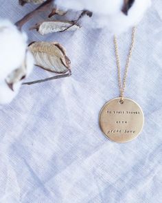 Medallion Necklace | Handmade Hand Stamped Pendant Necklace | Inspirational Quote | Sterling Silver Personalized Brass Necklaces For Mother's Day, Personalized Spiritual Necklaces For Keepsake, Stamped Brass Charm Necklaces As Gift, Spiritual Round Pendant Necklace For Anniversary, Personalized Spiritual Brass Charm Necklace, Personalized Round Brass Necklace, Mother's Day Engraved Brass Necklace, Mother's Day Engraved Brass Necklaces, Inspirational Handmade Gold Necklaces