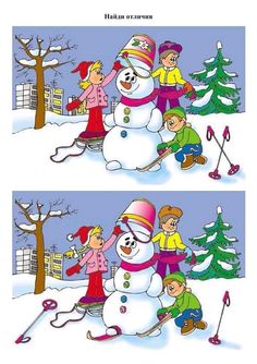 two pictures of children building a snowman in the snow