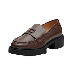 PRICES MAY VARY. Leah Leather Loafer Coach Women's Leah Leather Loafer, Maple, 10 Leather upper Man-made leather lining, leather footbed Chunky ‘90s-inspired lug sole for subtle lift Slip on Coach Leah Loafers, Womens Loafer, Patent Leather Loafers, Signature Hardware, 90s Inspired, Levis Women, Kids Luggage, Lug Sole, Leather Slip Ons