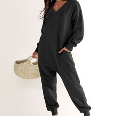 Nwt 100% Rayon S=Us(4-6) Machine Wash Long Sleeves, Dropped Crotch And Two Side Pockets. The Jumpsuit Makes It Perfect For Pajamas Or A Fun Casual Look. Indulge In The Luxurious Feel Of This Romper Crafted From High-Quality, Super Soft, And Comfortable 100% Rayon Fabric. The Lightweight And Stretchy Design Ensures Comfort All Day Long. Solid Color V-neck Jumpsuits And Rompers For Leisure, Casual V-neck Jumpsuit With Relaxed Fit, Solid Color V-neck Jumpsuit For Loungewear, Relaxed Fit V-neck Jumpsuits And Rompers For Leisure, Casual Relaxed Fit V-neck Jumpsuit, Casual V-neck Relaxed Fit Jumpsuit, Relaxed Fit V-neck Jumpsuits And Rompers For Loungewear, Dark Grey Color, Dark Gray