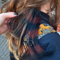 🍒🥀🐈‍⬛🖤🧸 𝔰𝔢𝔠𝔯𝔢𝔱 𝔠𝔞𝔩𝔦𝔠𝔬 🍂⛓️🦴🤍🦝 I am so obsessed with these calico hidden highlights and raccoon stripes! 90s shaggy layers completed this look so well. + flowy victoria’s secret runway blow out 😼 my client wanted it to be subtle because of her job, so we kept it tame with intention to do more in the future :) gimmie all the calico, I need to do more of this color scheme 😩 ⛓🧷 𝐃𝐌 𝐓𝐎 𝐁𝐎𝐎𝐊 🦇-𝔐™ 🤍 ✮ ✮ ✮ ✮ ✮ #calico #calicohair #halifaxhair #halifaxqueer #halifaxhairstylist #fashioncolor #vivids ... Calico Racoon Tail Hair, Brown And Colored Hair, Raccoon Stripes, Hidden Highlights, Shaggy Layers, Hair Color Underneath