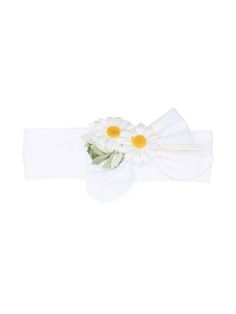 white stretch-cotton lightweight jersey daisy appliqué bow detailing rear elasticated band pull-on style Headband White, White Headband, Hair Band, Stretch Cotton, Tiara, Daisy, Hair Accessories, Band