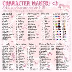 a pink poster with the words character maker 3 and other things to do on it