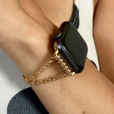 Gold Filled Rope Chain Apple Watch Band - Luxury Women Style Smartwatch Strap Video Of How To Put On Your Bracelet By Yourself Using The Pin https://www.etsy.com/listing/1279637170/instruction-video-of-how-to-put-on-your?ref=share_v4_lx P R O D U C T ∙ D E S C R I P T I O N ∙ 14K Gold Filled Luxury Chain Bracelet For Apple Watch ∙ ∙ Adjustable Size Bracelet Perfectly Tailored for Your Wrist ∙ ∙ Designed And Handmade by Simeon D Jewelry Studio ∙ ∙ This Bracelet Fits ALL Apple Watch Series ∙ ∙ Ple Gold Watch Bands With Bracelet Strap For Gift, Adjustable Gold Round Watch Bands, Adjustable Gold Watch Band With Solid Link Construction, Gold Watch Bands With Bracelet Strap As Gift, Adjustable Gold Bracelet Strap Watch Band, Gold Bracelet Strap Watch Band For Gifts, Adjustable Round Gold Watch Bands, Gold Watch Band With Bracelet Strap, Gold Bracelet Strap Watch Bands As Gift