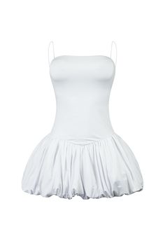 Sleeveless mini dress featuring bubble hem flare detail and elastic shoulder straps Slip on closure We recommend wearing pasties, a strapless bra, or no bra with this garment Runs true to size