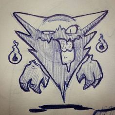 a drawing of a demon with its mouth open