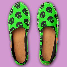 Goth Pattern, Green Goth, Black Skulls, Unique Shoes, Cute Woman, Neon Green, Comfortable Shoes, Trendy Fashion