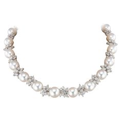 Necklace in 18kt white gold set with 20 South Sea pearls 14.6mm-12.5mm, 100 marquise cut diamonds 22.65 cts and 62 diamonds 14.92 cts Luxury Victorian White Gold Necklace, Luxury Diamond White Necklace With Center Stone, Luxury Diamond Bead Necklaces, Luxury Pearl Necklace Fine Jewelry, Luxury Faceted Pearl Necklace, Boodles Necklace, Diamond And Pearl Necklace, South Sea Pearl Necklace, Black Diamond Necklace