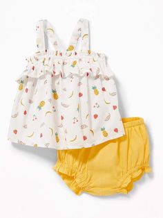 Ruffled Fruit-Print Tank & Bloomers Set for Baby Baby Dress Design, Summer Baby