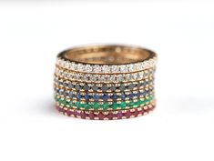 Check out our shop for more items https://www.etsy.com/shop/VimleshBadaya Stacking pave bands, Multi stone pave eternity band, Ruby, Emerald, Sapphire, Diamond full eternity bands, 14k diamond full eternity ring Available in 14k yellow, rose or white gold. Same design can be made also with other custom gemstones per request. Product details: - 14K Solid gold - 1.5 mm stones - Band size is 1.5mm Ring size - US 3 to US 9 (for smaller or larger ring size, please contact) Please select your size at Ruby And Sapphire Ring, Pave Eternity Band, Eternity Band Stack, Diamond Eternity Ring, Full Eternity Ring, Pave Band, Ruby Emerald, Large Ring, Eternity Ring Diamond