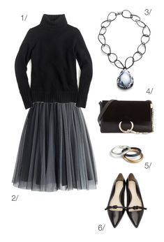 elegant and cozy holiday party style: tulle skirt and turtleneck // click through for outfit details Winter Wedding Party Outfit, Winter Party Dress Outfit, December Colors, Kathryn Hepburn, Style Tulle Skirt, Christmas Outfits Dressy, Black Chiffon Skirt, Holiday Party Fashion, Gala Outfit