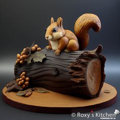 a cake made to look like a log with a squirrel on it