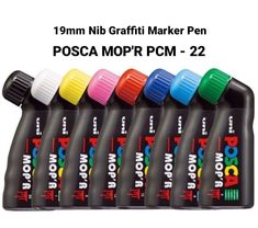 six different colors of ink are shown in this image with the words posca mop pm - 22