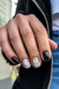 Short Black Nails, Subtle Nails, Dots Nails, Sparkle Nails, Dark Nails