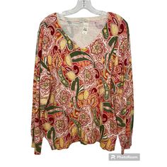 Talbots Outlet Floral Paisley Sweater Size 2x New With Tags. Excellent Condition. 100% Cotton Long Sleeve Pit To Pit: 25”. Length 26” Offers Welcomed. Bundle And Save! Tags: Spring, Floral, Granny, Summer, Fall Paisley Sweater, Talbots Sweater, Green Cream, Cotton Top, Spring Floral, Cotton Tops, Summer Fall, Sweater Outfits, Sweater Sizes