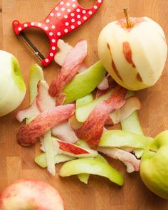 an apple is cut up and ready to be eaten