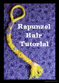 the rapunzel hair braid is made with yellow yarn