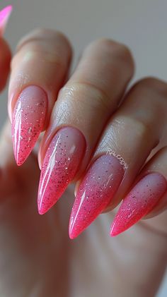 Pink Ombre Nails Nails Purple Almond, Pink Almond Nails Short, Nails Black Almond, Nails Color Gel, Almond Nails Medium, Almond Nails Purple, Almond Nails Inspiration, Purple Almond Nails, Mix Nails