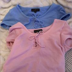 Two Pack Of Cute Blue And Pink Waffle Tops (Nwt) Size: Extra Large Condition: Has Never Been Worn And New With Tags! Casual Pink Waffle Knit Top, Bow Crop Tops, Nasa Shirt, Waffle Toppings, Pink Crop Top, Short Sleeve Cropped Top, Floral Crop Tops, White Crop Top, Blue And Pink