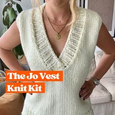 Knitting Kit - The Jo Vest  Level 3: Intermediate Level up your wardrobe styling with The Jo Vest Kit! Perfect for intermediate knitters or confident beginners looking to stretch their skills. This super chunky knit kit has everything you need to create your own long-line v-neck sweater vest top. Get sweater vest ready, with sizes ranging from XS to XXL and a whole rainbow of colours to choose from. The Jo vest is a split hem, long line, oversized vest with a deep v-neck. She's perfect for layer Sweater Vest Knit, Vest Knitting, Super Chunky Knit, Vest Knit, Bamboo Knitting Needles, Wardrobe Styling, Oversized Vest, Super Chunky Yarn, Knitting Kit