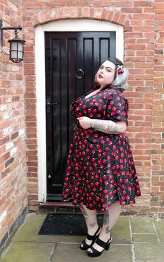 Plus Size Wedding Dresses With Sleeves, Cherry Print Dress, Rockabilly Style