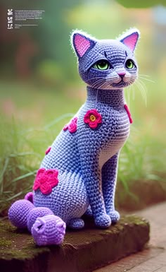 floral grey crochet cat Kat Haken, Crochet Cat Toys, Crocheted Cat, Easy Crochet Animals, Crochet Cat Pattern, Cat Amigurumi, Knitted Cat, Crochet Animals Free Patterns, Crochet Amigurumi Free Patterns