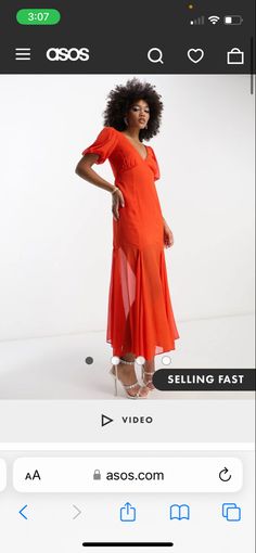 Elegant Orange Short Sleeve Midi Dress, Elegant Orange Midi Dress With Short Sleeves, Summer Party Maxi Puff Sleeve Dress, Orange V-neck Midi Dress With Ruffles, Formal Puff Sleeve Midi Dress For Summer, Summer Puff Sleeve V-neck Dress For Party, Summer Party Maxi Dress With Flutter Sleeves, Red Puff Sleeve Dress For Summer Party, Orange V-neck Midi Dress For Evening