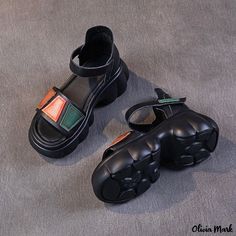 Olivia Mark - Premium Genuine Leather Hollow Breathable Sandals with Retro Thick Sole Platform Hollow Design, Pig Skin, Canvas Sneakers, Olivia Mark, Athletic Shoes, Cow, Genuine Leather, Sandals, Sneakers