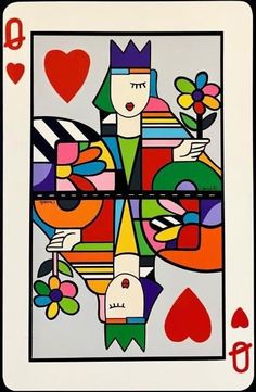 a playing card with an abstract painting on it