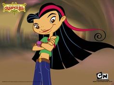 an animated character with long black hair