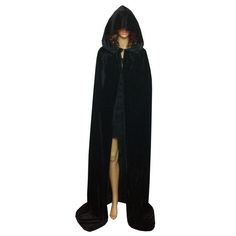 a mannequin wearing a black hooded cloak