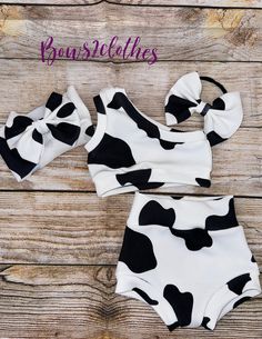 Cow Print Baby Girl Outfit/ One Shoulder Crop Top/ Bummie and Headwrap or Bow On Nylon Shoulder Crop Top, Baby Prints, Cow Print, Head Wraps, Baby Accessories, Baby Girl Clothes, One Shoulder, Baby Clothes, Cow