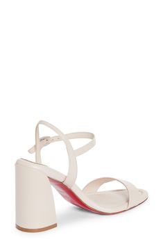 A sculptural heel brings a contemporary aesthetic to this minimalist sandal crafted of calfskin leather and grounded by that iconic Louboutin-red sole. 3 1/4" (85mm) heel (size 38.5) Adjustable strap with buckle closure Wipe with a soft, dry cloth and store in a dust bag Please note the red lacquer on soles will wear off as a result of normal use. To minimize the effect, avoid wearing in wet weather or on abrasive surfaces Leather upper, lining and sole Made in Italy Designer Shoes Modern Sandals With Red Sole For Evening, Modern Evening Sandals With Red Sole, Calf Leather Heels With Contrasting Heel Counter, Modern Calf Leather Heels With Single Toe Strap, Chic Sandals With Red Sole And Open Heel, High Heel Calf Leather Sandals With Red Sole, Open Toe Calf Leather Sandals With Red Sole, Open Toe Heels With Red Sole In Calf Leather, Open Toe Calf Leather Heels With Red Sole