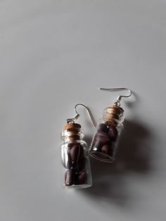 Glass vial earrings Coffee beans in fimo with stainless steel ear hooks the vial measures 25 mm Coffee Bean Stud Earrings For Kids, Polymer Clay Coffee Bean Stud Earrings, Coffee Bean Necklace Gold, Coffee Stud Earrings, Coffee Bean Earrings, Glass Vials, Ear Hook, Themed Jewelry, Coffee Beans