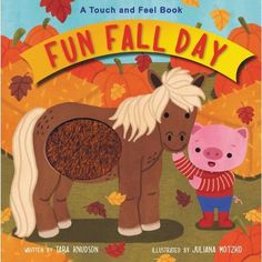 the book cover for fun fall day with an image of a pony and pig standing next to each other