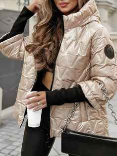 Women's Hooded Long-sleeved Autumn and Winter Diamond Patchwork Cotton Jacket Cold Weather Jackets, Evening Dresses Short, Quilted Puffer Jacket, Casual Summer Dresses, Cotton Jacket, Sweater Blouse, Cardigan Jacket, Winter Wardrobe, Autumn And Winter