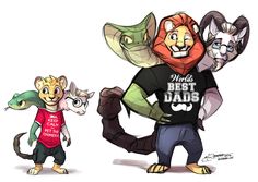 two cartoon animals wearing t - shirts with the words world's best dad on them