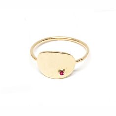 This oval pinky ring is a modern delicate take on a classic signet ring with a red ruby at the bottom corner. To make it personal, we can customize the ring with your birth stone and add engraved initial.  Please email info@poppyfinch.com. Ruby Signet Ring, Red Ruby, Pinky Ring, Precious Gems, Recycled Gold, Ring Size Guide, Signet Ring, Gold Bands, Ring Necklace