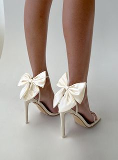 Fairytale Heels Cream Fairytale Heels, Homecoming Shoes, Prom Heels, Cream Shoes, Bow Heels, Girly Shoes, Strappy Sandals Heels, Wedding Heels, White Heels