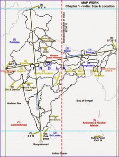 a map showing the location of major cities and roads in india, with lines drawn across them