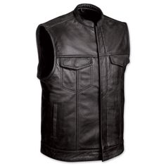 PRICES MAY VARY. MATERIAL: Leather, COLOR: Black, SIZE: XL POCKET AND CLOSURE: 4 Hidden Snaps, 2 Front Pockets and 2 Slash Side Pockets With Zipper Closure. COMFORTABLE FIT: It can be wear over jacket and hoodies for more comfortable fit. QUALITY MATERIAL: Made from top grade heavy duty soft genuine leather. Vest is lined heavy-duty hardware. Traditional biker jacket is made of cowhide. Cowhide leather provides an attractive finished product at a lower cost than the top or grain layer of the hid Sons Of Anarchy Vest, Summer Motorcycle, Jaket Motor, Black Leather Vest, Biker Clubs, Biker Gear, Motorcycle Vest, Biker Vest, Riders Jacket