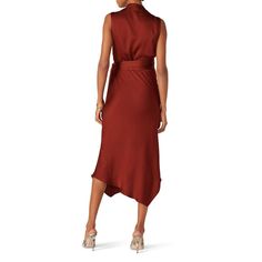 Orange crepe satin (72% Acetate, 28% Rayon). Wrap. Sleeveless. V-neckline. Wrap with side zipper closure. Partially lined. 53" from shoulder to hemline. Imported. Rent The Runway, Veronica Beard, Closet Designs, Side Zipper, Sleek, Bodice, Satin, Fashion Design