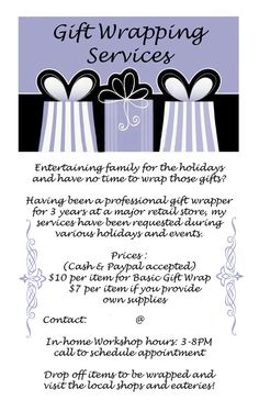 the gift wrapping services flyer is shown