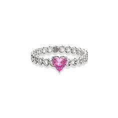 Highlighted by a heart-shaped lab-grown gemstone, this promise ring is skillfully designed with a continuous hollowed-out love heart, symbolizing two souls that are closely connected deep inside. Romantic emotions blossom in every detail, adding a unique and profound symbol of commitment. Stone: Lab-grown Gemstones Carat Weight: 0.6 ct. Diamond Heart Ring With Birthstone For Promise, Valentine's Day Solitaire Promise Jewelry, Fine Jewelry Heart Cut Solitaire Ring, Fine Jewelry Solitaire Heart Ring, Promise Heart Ring With Gemstone, Pink Double Heart Jewelry For Promise, Heart Cut Gemstone Jewelry For Promise, Fine Jewelry Heart Solitaire Ring For Promise, Double Heart Promise Ring In Fine Jewelry Style