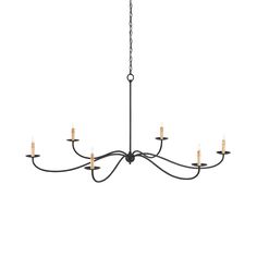 a black chandelier with candles hanging from it's center and four arms