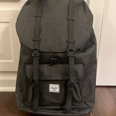 Brand New! Herschel Black/Dark Gray Backpack. Gray Backpack With Adjustable Strap, Gray Satchel Backpack With Adjustable Strap, Gray Satchel Backpack For Travel, Classic Gray Travel Bag, Gray Backpack, Grey Backpacks, Herschel Supply, Herschel, Dark Black